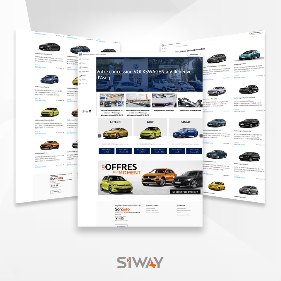 Solutions Automobile SIWAY - Réalisation du nouveau site internet connecté avec le stock de véhicule de Volkswagen de Villeneuve d’Ascq